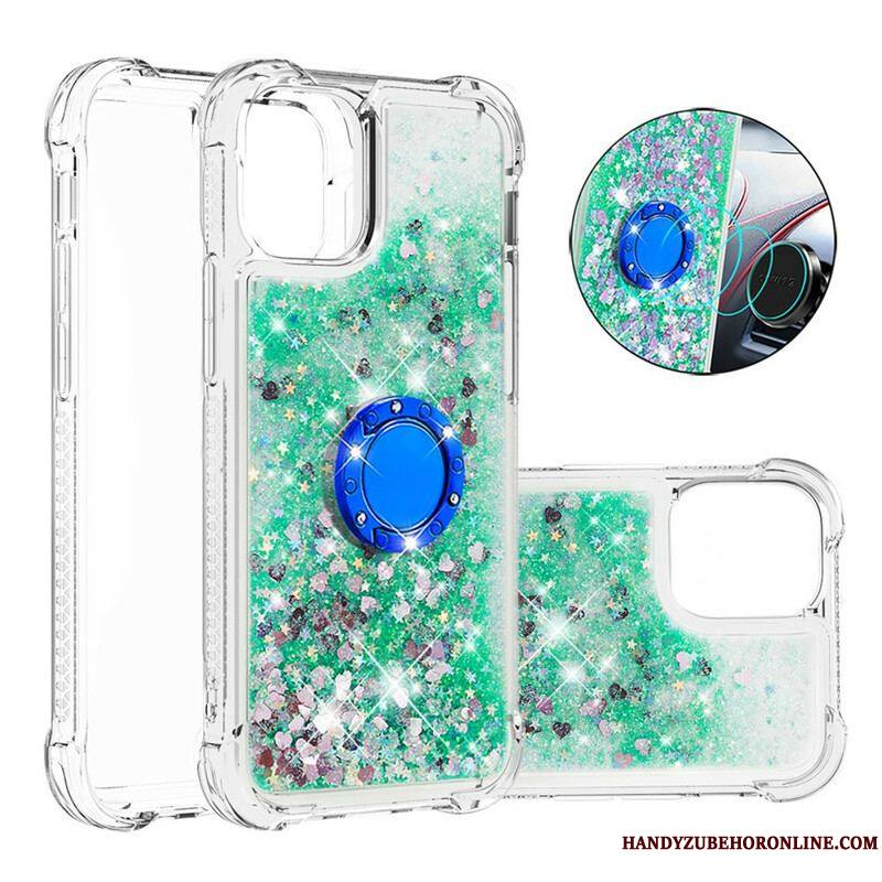 Coque iPhone 13 Mini Paillettes avec Anneau-Support