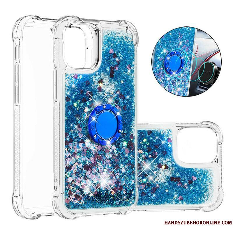 Coque iPhone 13 Mini Paillettes avec Anneau-Support