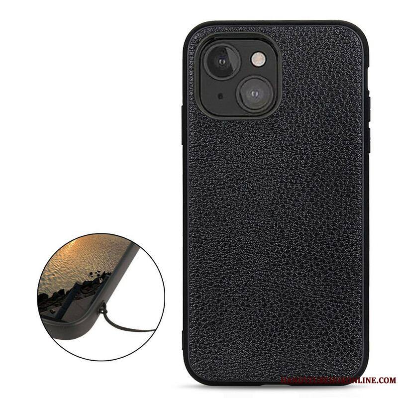 Coque iPhone 13 Mini Véritable Cuir Litchi