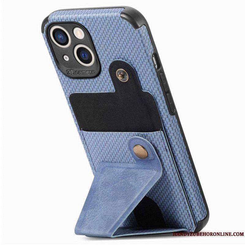 Coque iPhone 14 Fibre Carbone Porte-Cartes Support