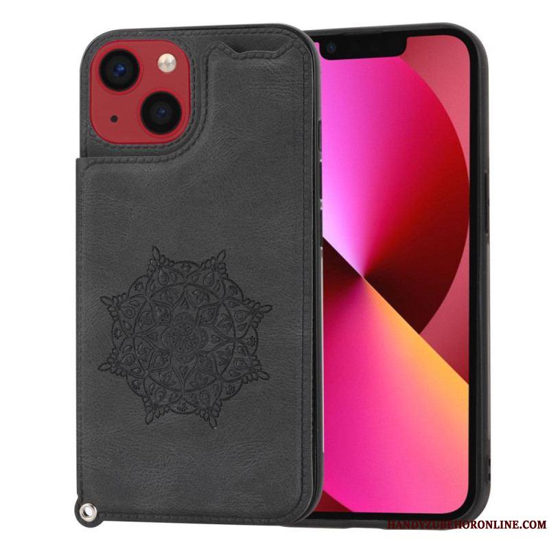 Coque iPhone 14 Mandala Porte-Cartes à Lanière