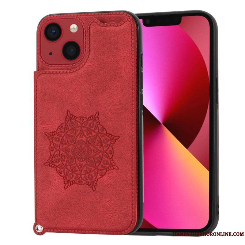 Coque iPhone 14 Mandala Porte-Cartes à Lanière