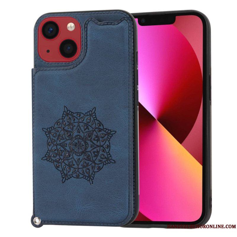 Coque iPhone 14 Mandala Porte-Cartes à Lanière