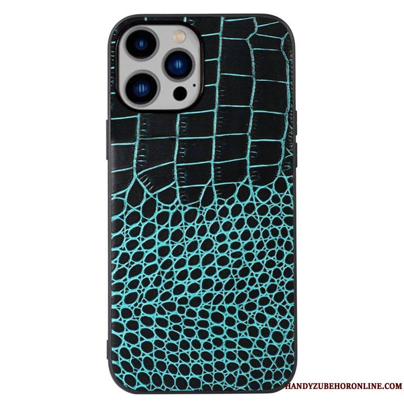 Coque iPhone 14 Plus Cuir Véritable Texture Crocodile