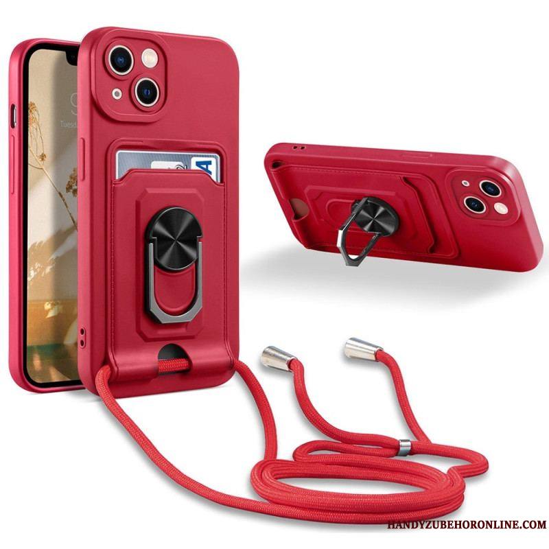 Coque iPhone 14 Plus à Cordon avec Porte-Carte et Anneau-Support