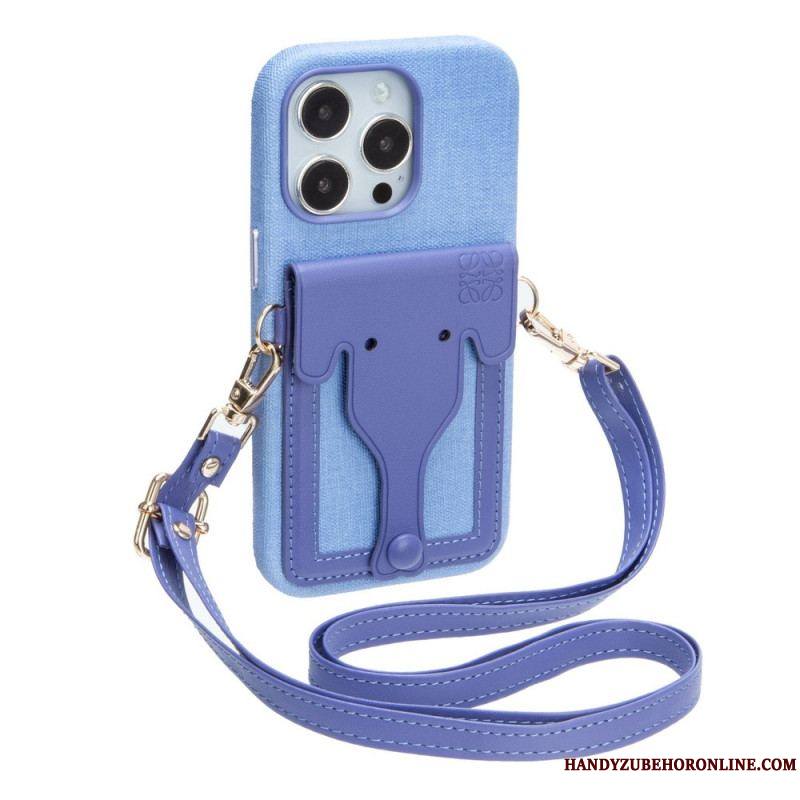 Coque iPhone 14 Porte-Carte Éléphant avec Lanière