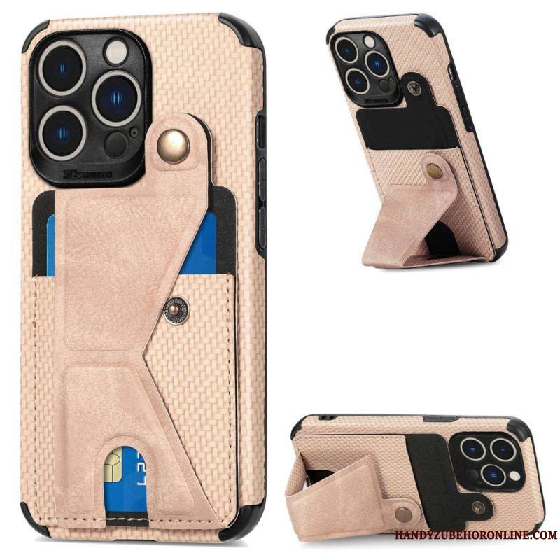 Coque iPhone 14 Pro Fibre Carbone Porte-Cartes Support