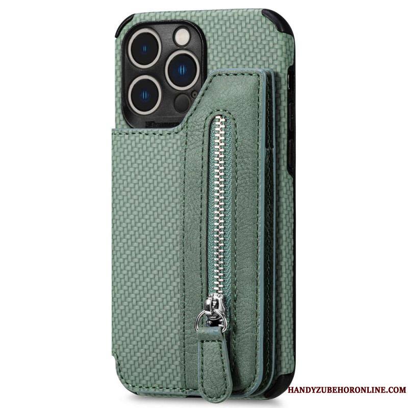 Coque iPhone 14 Pro Fibre Carbone Portefeuille et Support