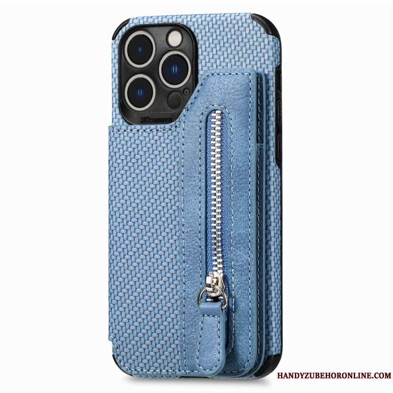 Coque iPhone 14 Pro Fibre Carbone Portefeuille et Support