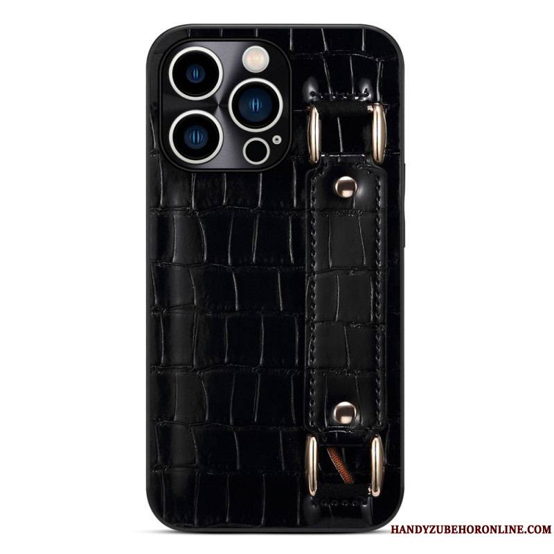 Coque iPhone 14 Pro Max Porte-Carte avec Sangle Support Croco