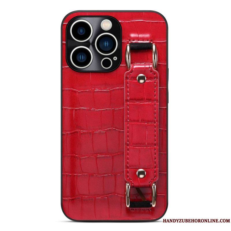 Coque iPhone 14 Pro Max Porte-Carte avec Sangle Support Croco