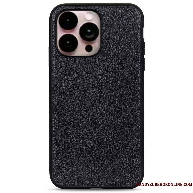 Coque iPhone 14 Pro Max Véritable Cuir Litchi