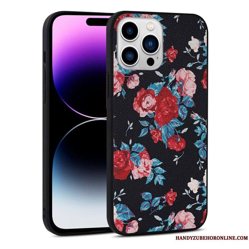 Coque iPhone 14 Pro Simili Cuir Florale