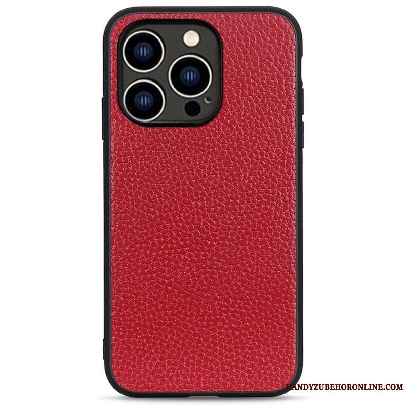 Coque iPhone 14 Pro Véritable Cuir Litchi