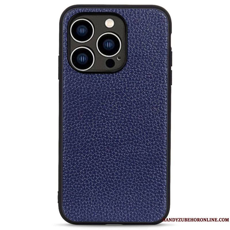 Coque iPhone 14 Pro Véritable Cuir Litchi