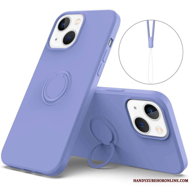 Coque iPhone 14 Silicone Liquide Anneau et Lanière