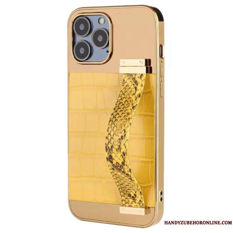 Coque iPhone 14 Simili Cuir Crocodile avec Sangle Support