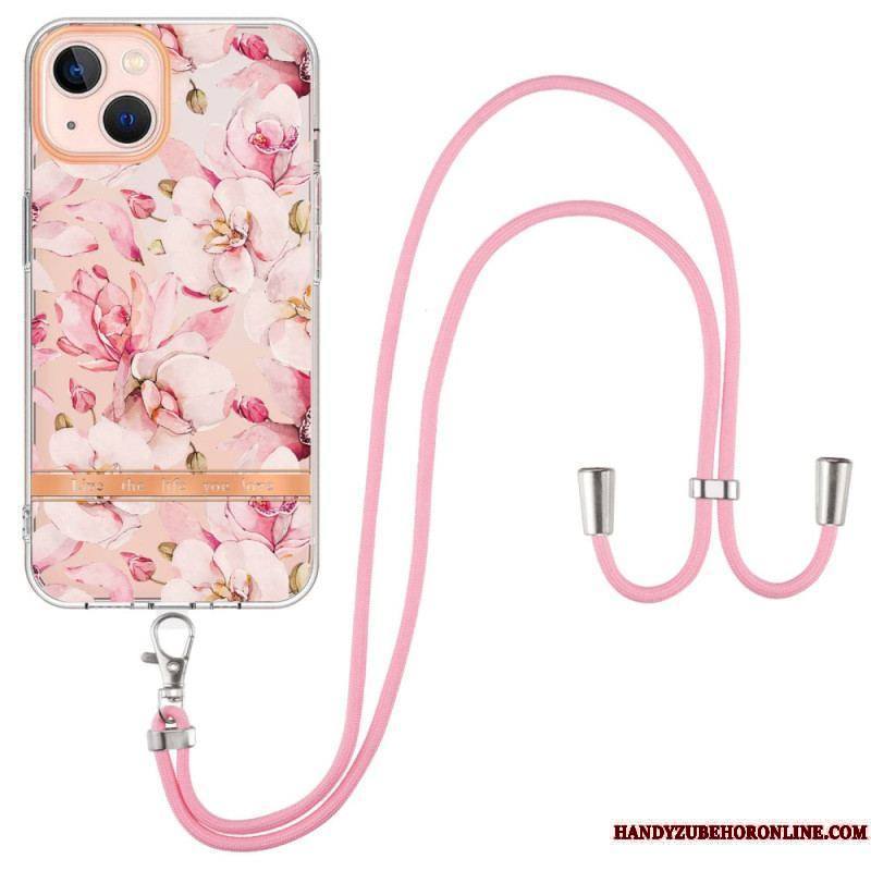 Coque iPhone 15 Plus à Cordon Fleurs