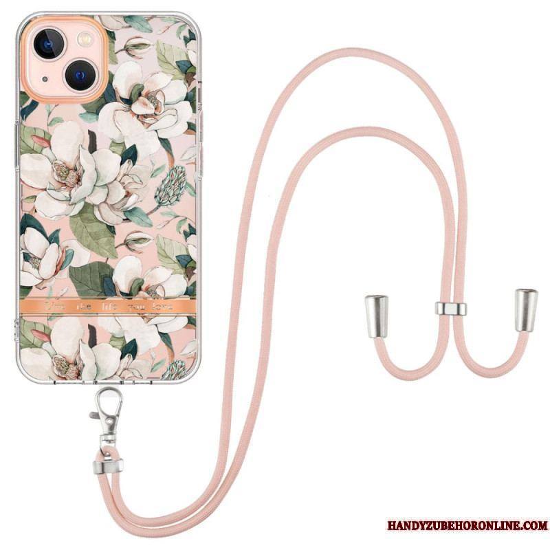 Coque iPhone 15 Plus à Cordon Fleurs