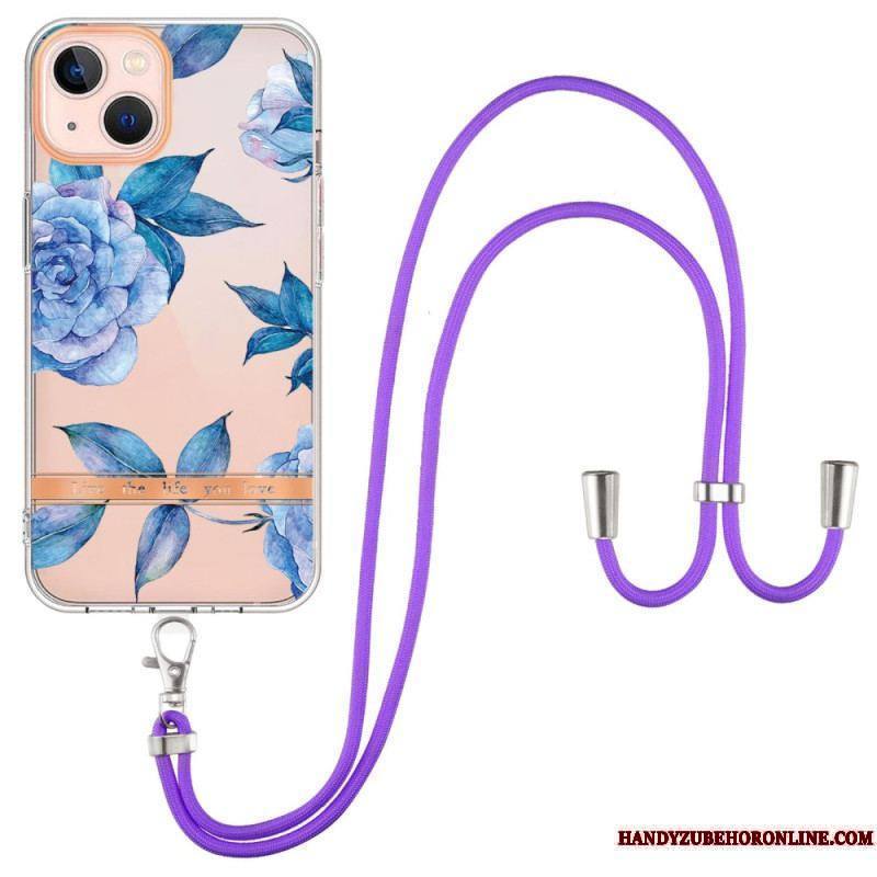 Coque iPhone 15 Plus à Cordon Fleurs