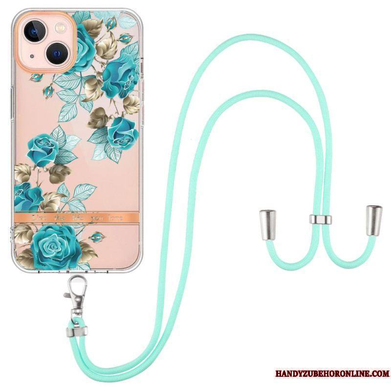 Coque iPhone 15 Plus à Cordon Fleurs