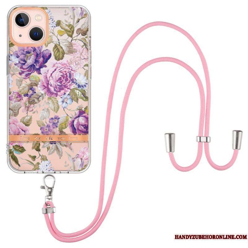 Coque iPhone 15 Plus à Cordon Fleurs