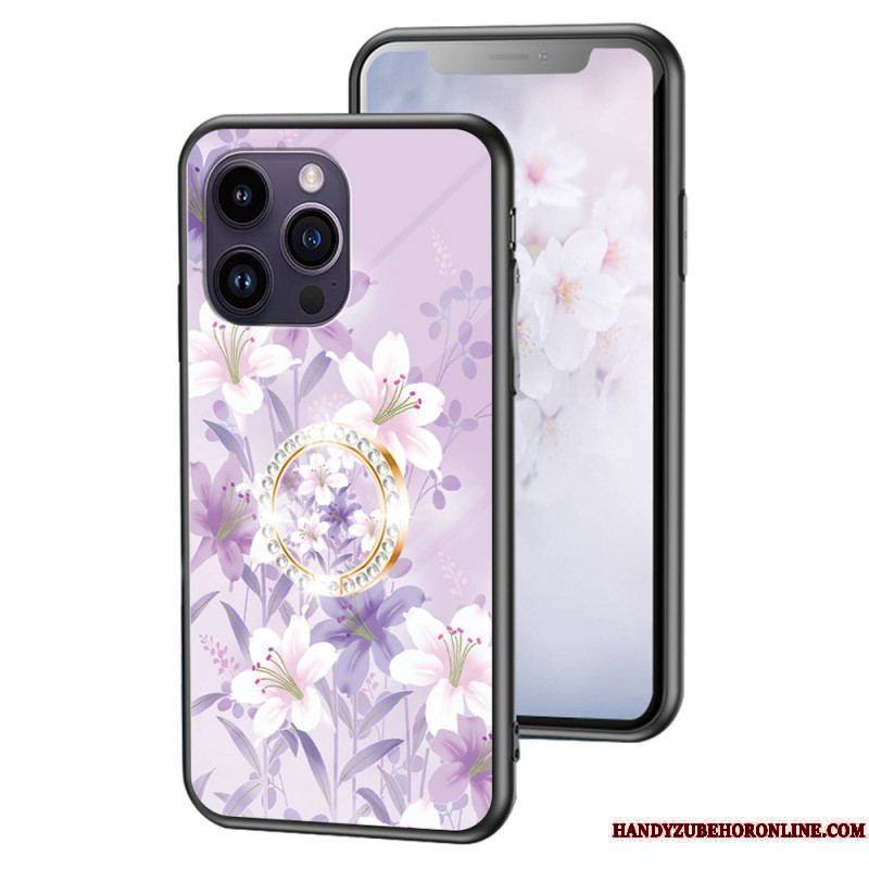 Coque iPhone 15 Pro Max Verre Trempé Floral avec Anneau-Support