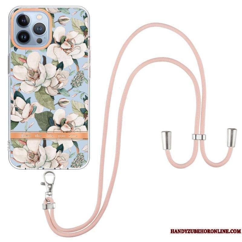 Coque iPhone 15 Pro Max à Cordon Fleurs