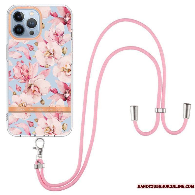 Coque iPhone 15 Pro Max à Cordon Fleurs