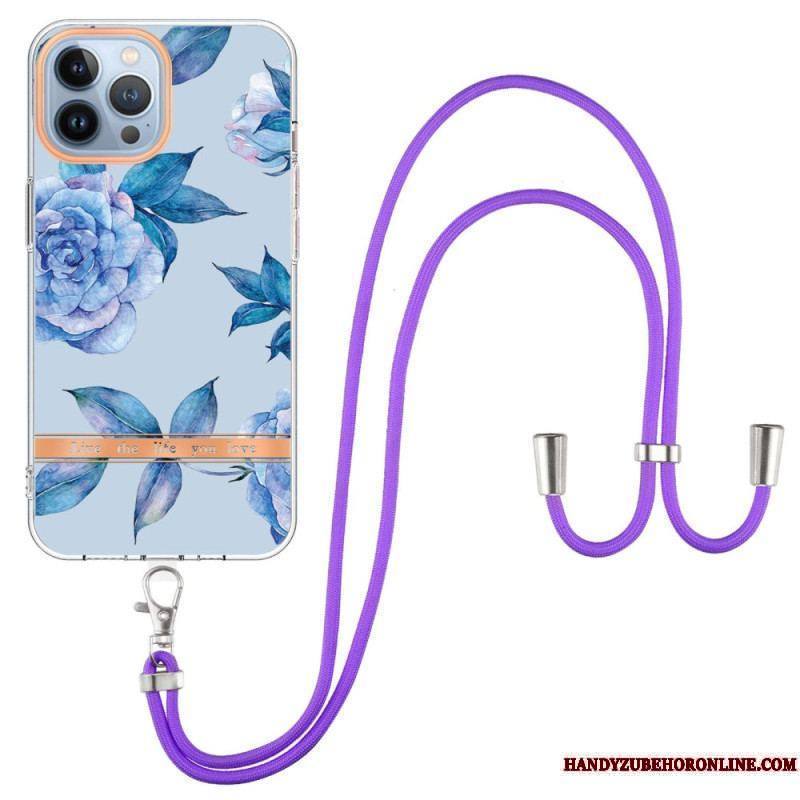 Coque iPhone 15 Pro Max à Cordon Fleurs