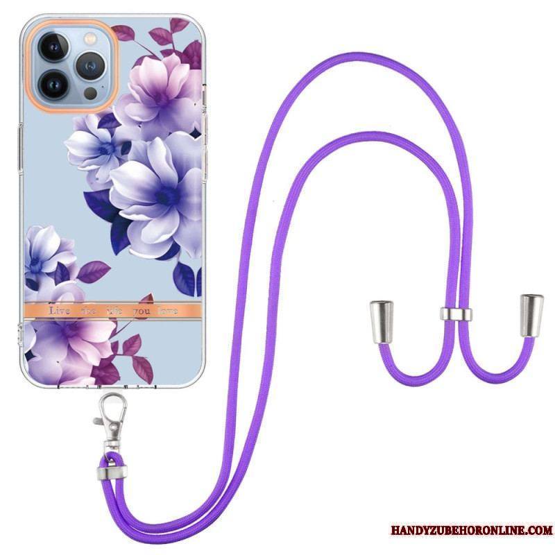 Coque iPhone 15 Pro Max à Cordon Fleurs