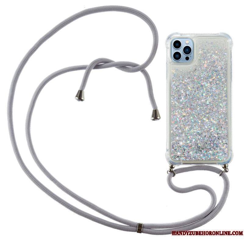 Coque iPhone 15 Pro à Cordon Paillettes