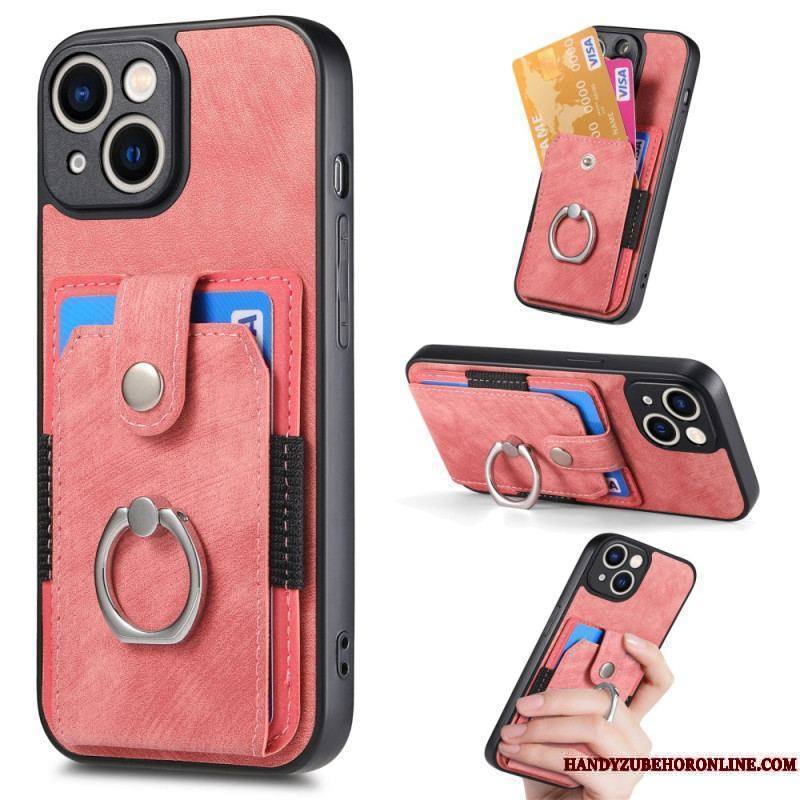 Coque iPhone 15 Vintage avec Anneau-Support et Porte-Cartes