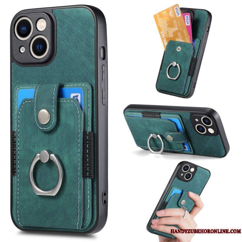 Coque iPhone 15 Vintage avec Anneau-Support et Porte-Cartes