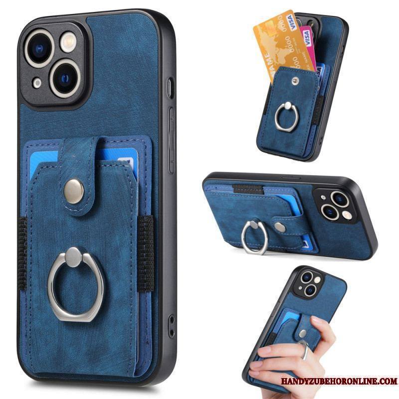 Coque iPhone 15 Vintage avec Anneau-Support et Porte-Cartes