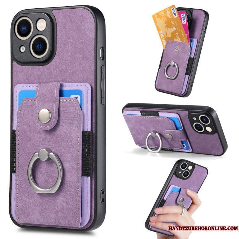 Coque iPhone 15 Vintage avec Anneau-Support et Porte-Cartes