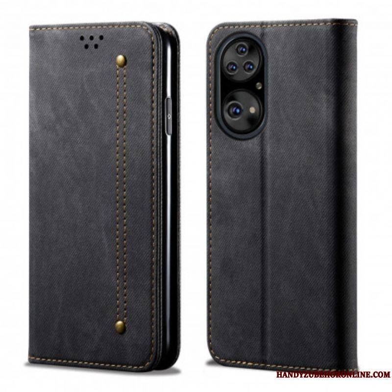 Flip Cover Huawei P50 Pro Simili Cuir Texture Jeans