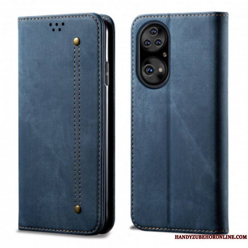 Flip Cover Huawei P50 Pro Simili Cuir Texture Jeans