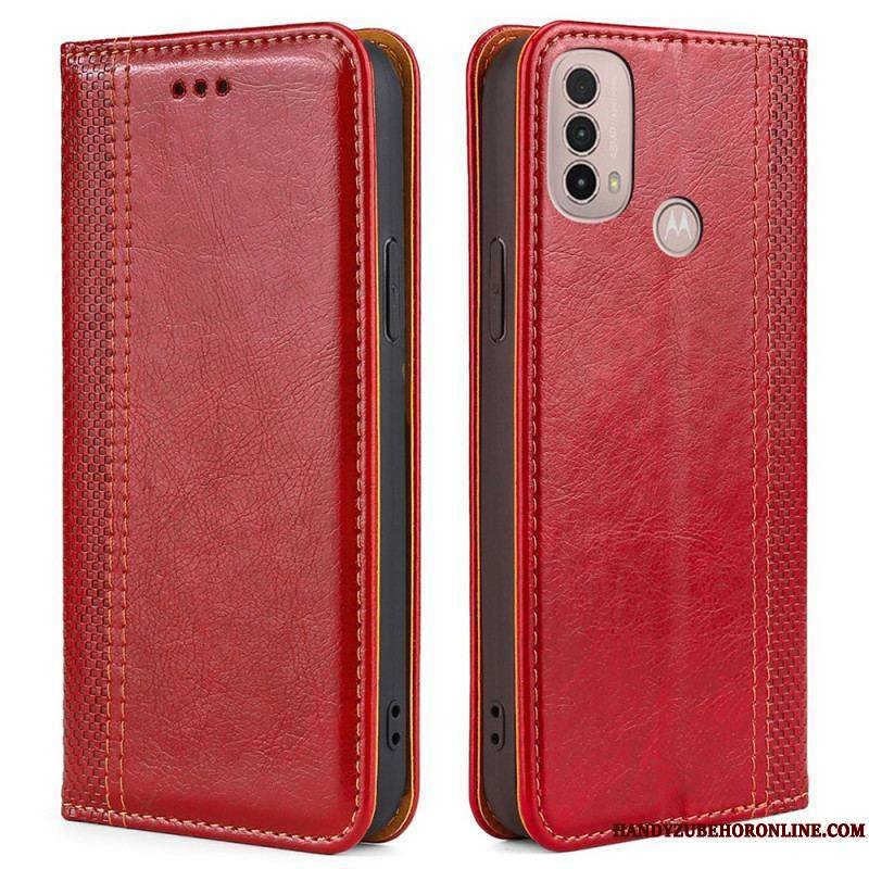 Flip Cover Moto E40 / E30 / E20 Cuir Litchi Fendu Coutures