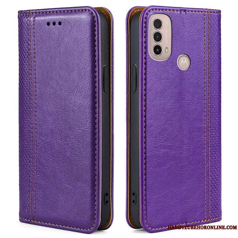 Flip Cover Moto E40 / E30 / E20 Cuir Litchi Fendu Coutures