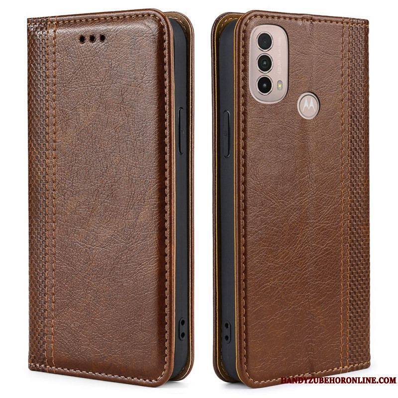 Flip Cover Moto E40 / E30 / E20 Cuir Litchi Fendu Coutures