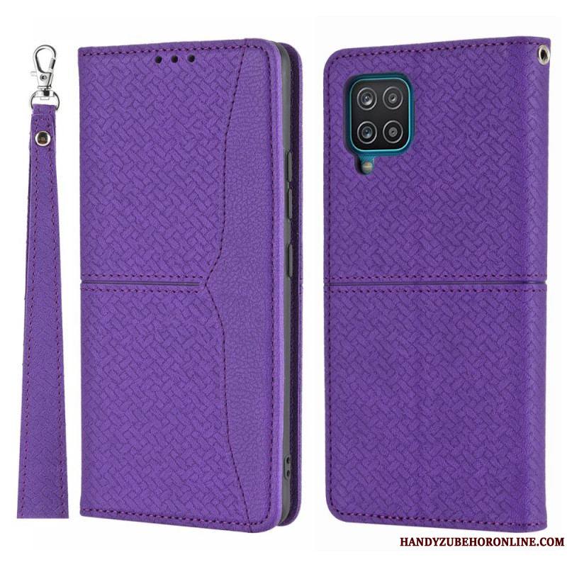 Flip Cover Samsung Galaxy A12 / M12 Style Cuir Tissée à Lanière