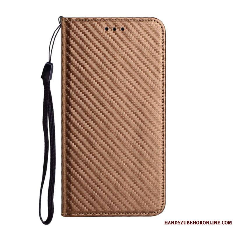 Flip Cover Samsung Galaxy A54 5G Style Fibre Carbone à Lanière