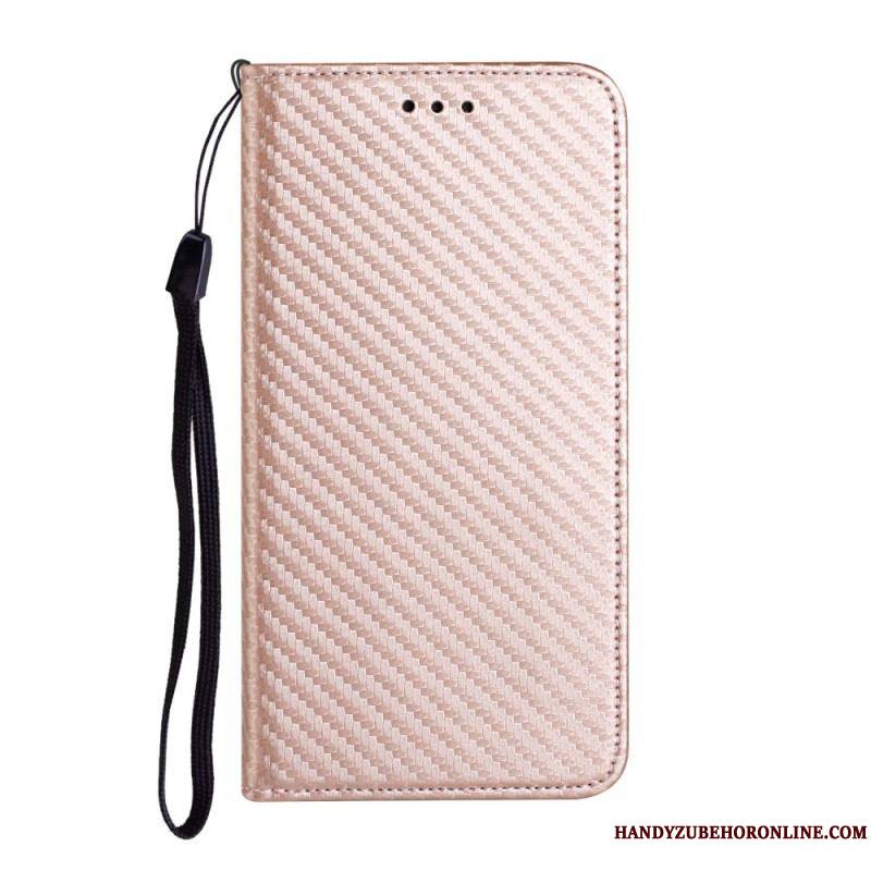 Flip Cover Samsung Galaxy A54 5G Style Fibre Carbone à Lanière