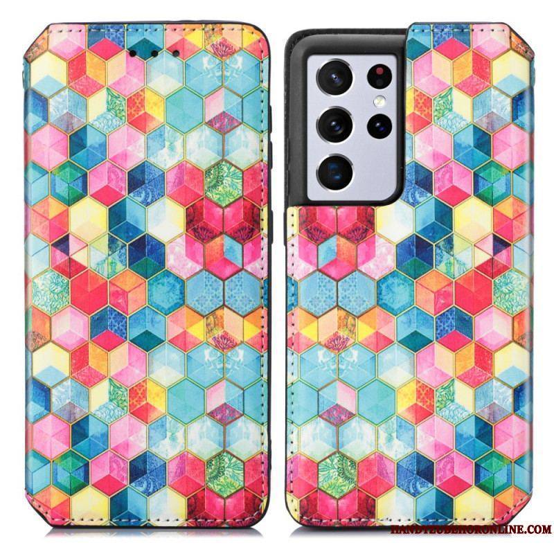 Flip Cover Samsung Galaxy S21 Ultra 5G Motif Coloré Surprenant