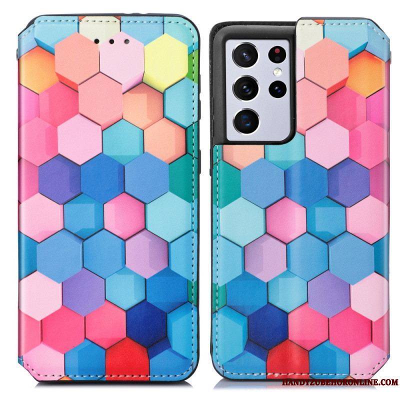 Flip Cover Samsung Galaxy S21 Ultra 5G Motif Coloré Surprenant