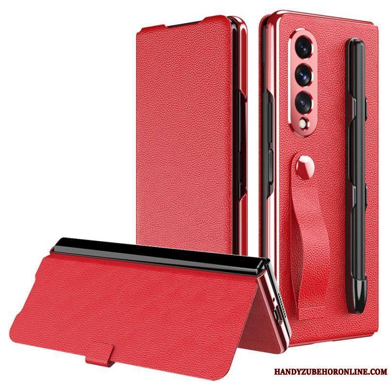 Flip Cover Samsung Galaxy Z Fold 3 5G Style Cuir Litchi Porte-Stylet et Sangle