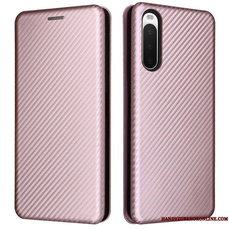 Flip Cover Sony Xperia 10 IV Texture Fibre Carbone