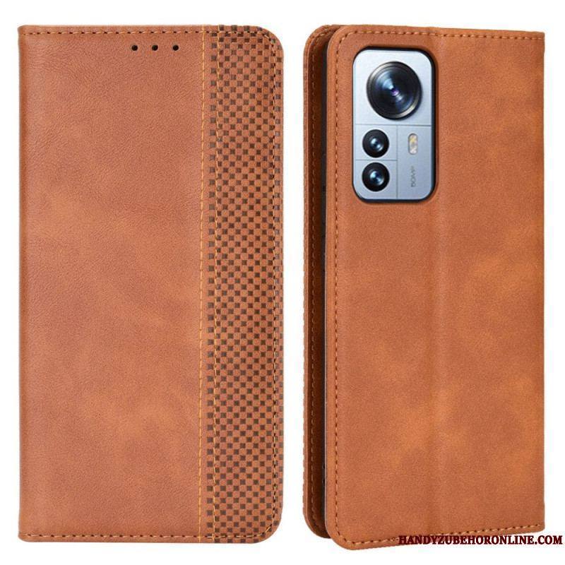 Flip Cover Xiaomi 12 Pro Effet Cuir Vintage Stylisé