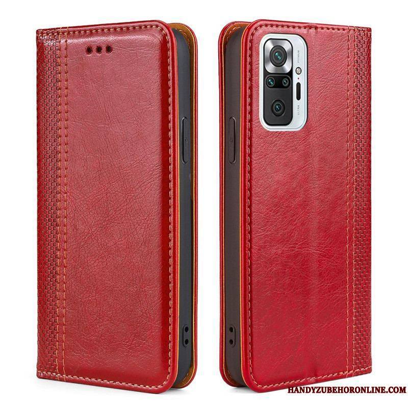 Flip Cover Xiaomi Redmi Note 10 Pro Cuir Litchi Fendu Coutures